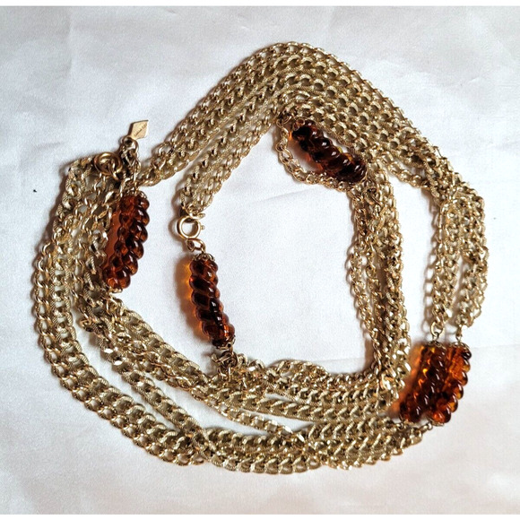 Vtg Sarah Coventry Fashion Melody 1975 Root Beer Lucite Necklace 2 Pc Lot - Picture 3 of 4